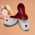 Flower Design Silver Jutti with Red Stone in Front