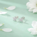 Flower Design White Stone Silver Earrings