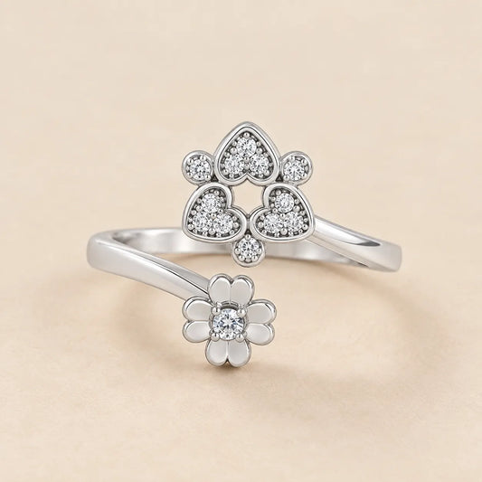 Flower and Heart Design Silver Ring For Girls