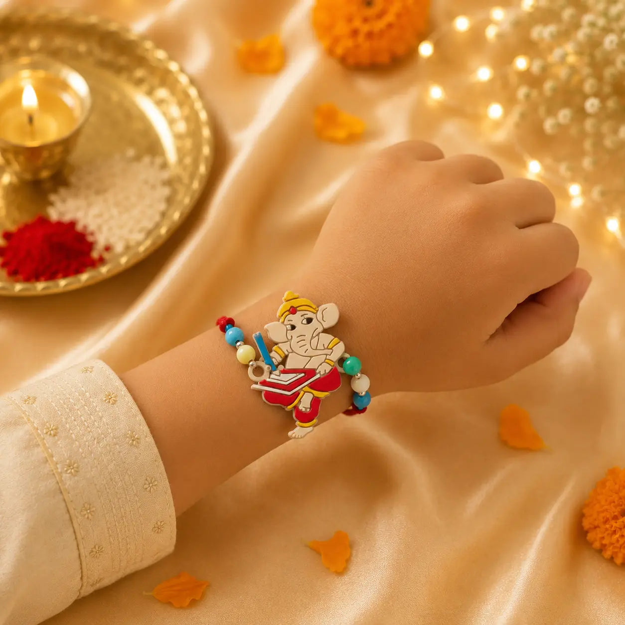 Lord Ganesha Rakhi with colorful beads for brother