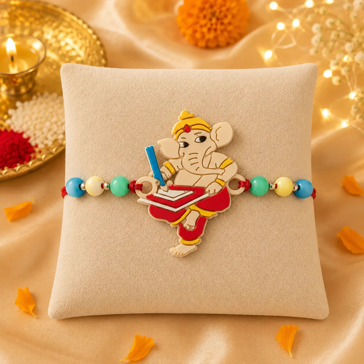 Lord Ganesha Rakhi with colorful beads for brother
