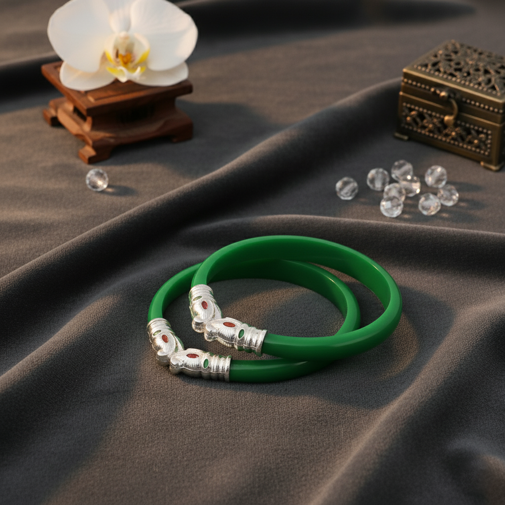 Premium Gajmukh Silver Bangles Multi-Color Edition