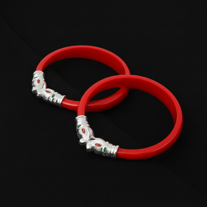 Premium Gajmukh Silver Bangles Multi-Color Edition