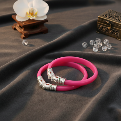 Premium Gajmukh Silver Bangles Multi-Color Edition