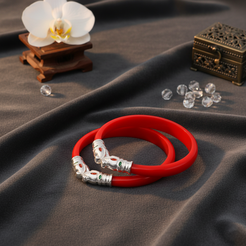 Premium Gajmukh Silver Bangles Multi-Color Edition
