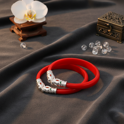 Premium Gajmukh Silver Bangles Multi-Color Edition