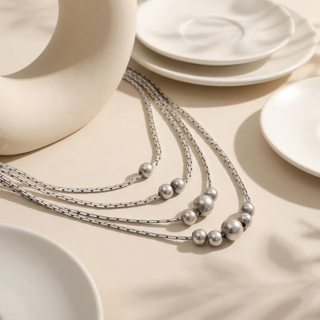 Glamorous Pearl Design Silver Chain Necklace for Women
