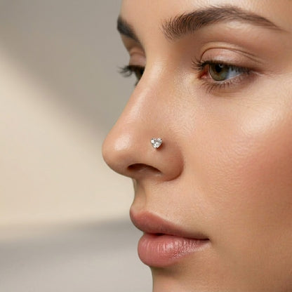 Gold Polish Heart Shape Diamond Nose Pin for Women