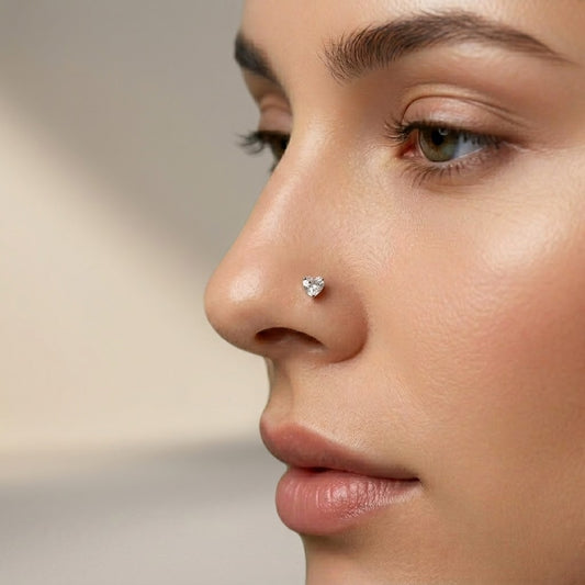 Gold Polish Heart Shape Diamond Nose Pin for Women