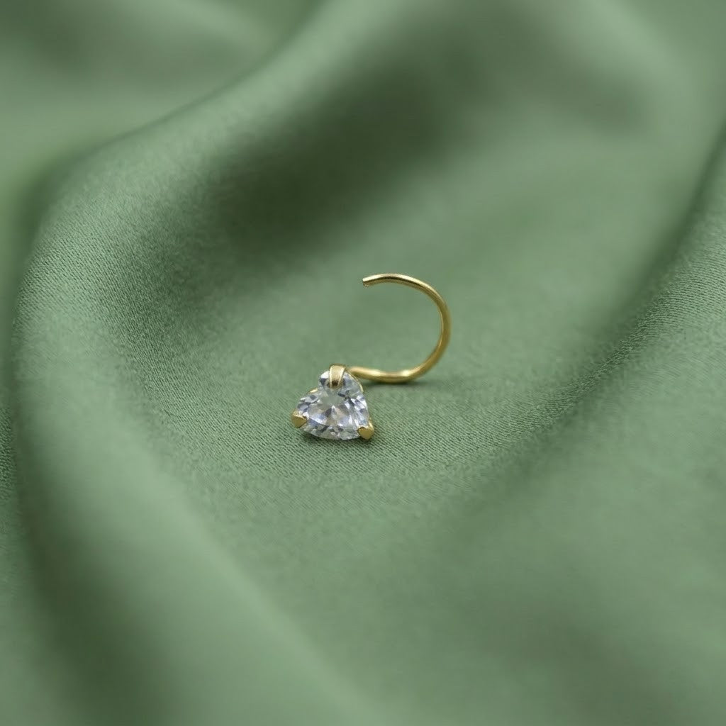 Gold Polish Heart Shape Diamond Nose Pin for Women