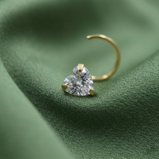 Gold Polish Heart Shape Diamond Nose Pin for Women