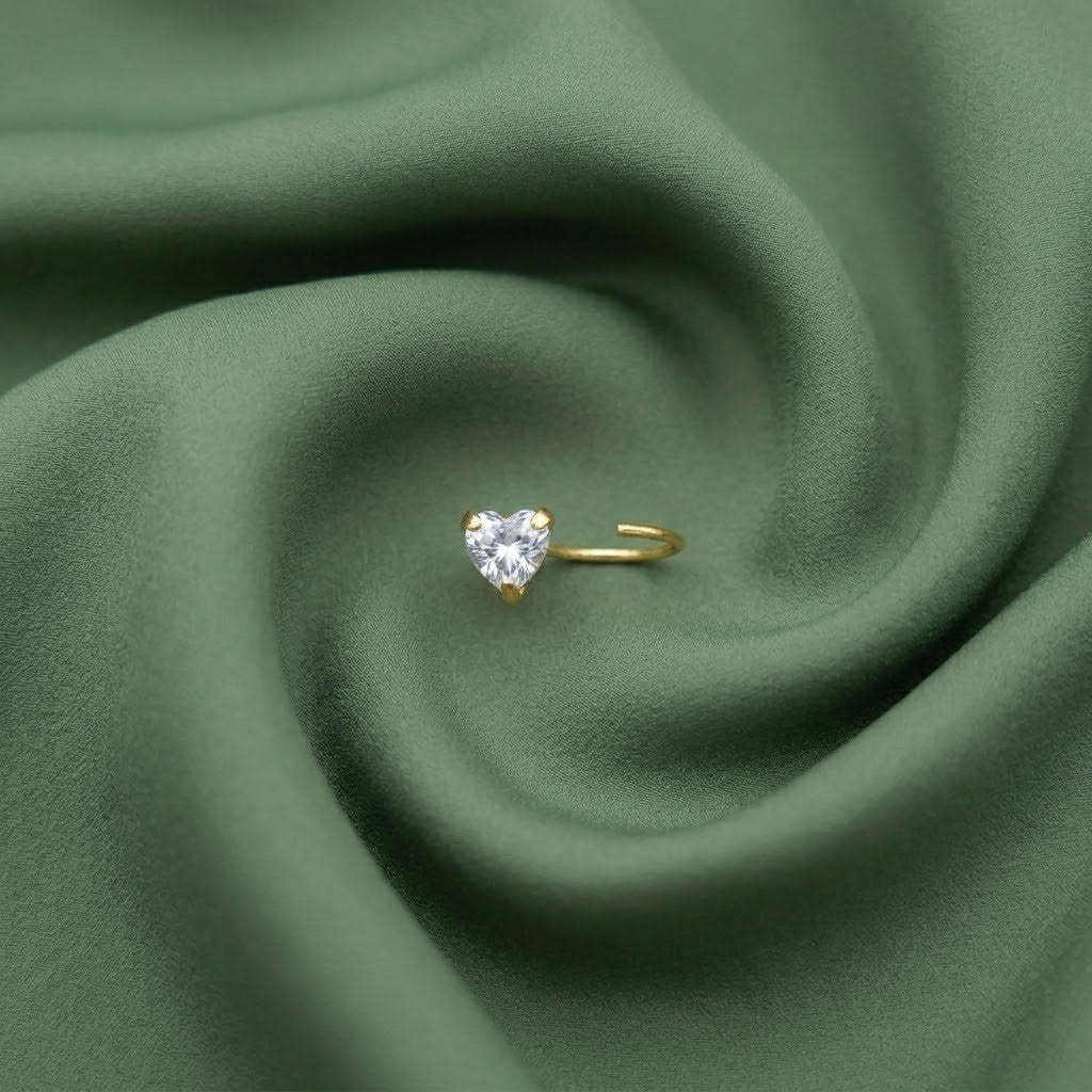 Gold Polish Heart Shape Diamond Nose Pin for Women