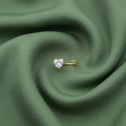 Gold Polish Heart Shape Diamond Nose Pin for Women