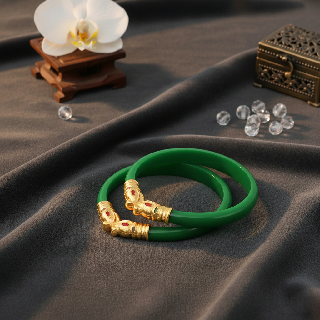 Gold Polish Premium Gajmukh Silver Bangles Multi-Color Edition