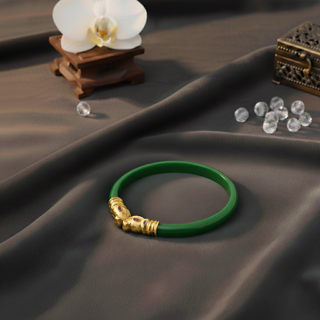 Gold Polish Premium Gajmukh Silver Bangles Multi-Color Edition