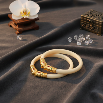 Gold Polish Premium Gajmukh Silver Bangles Multi-Color Edition