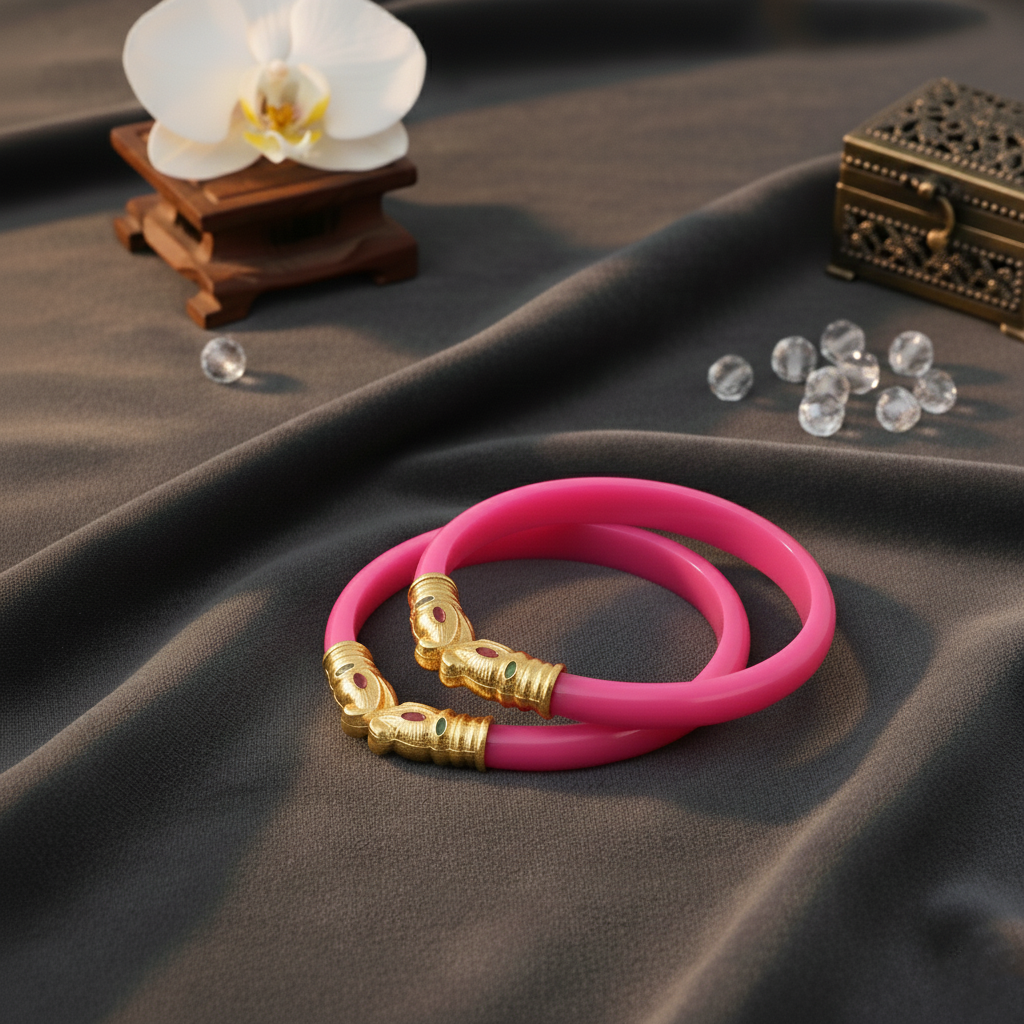 Gold Polish Premium Gajmukh Silver Bangles Multi-Color Edition