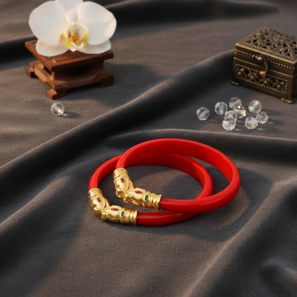 Gold Polish Premium Gajmukh Silver Bangles Multi-Color Edition