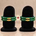 Gold Small Swastika Design Dark Green Bangle

