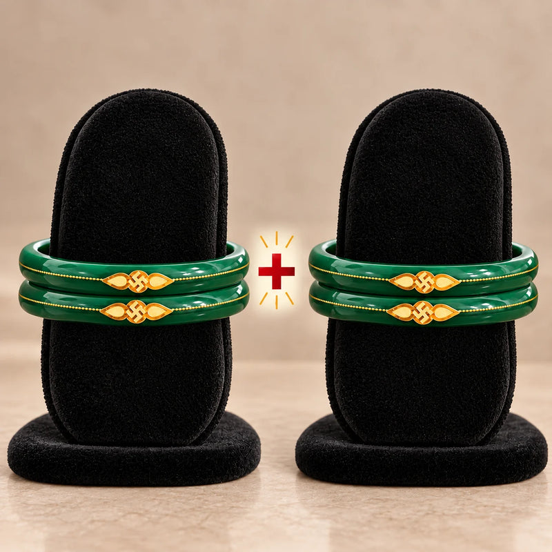 Gold Small Swastika Design Dark Green Bangle