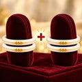 Gold Small Swastika Design Dark White Bangle
