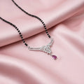 Gorgeous Silver Mangalsutra with Crystal stones-Embellished Pendant and Pink Moti.