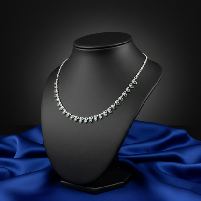 Green Heart Stone Silver Necklace for Girls & Women