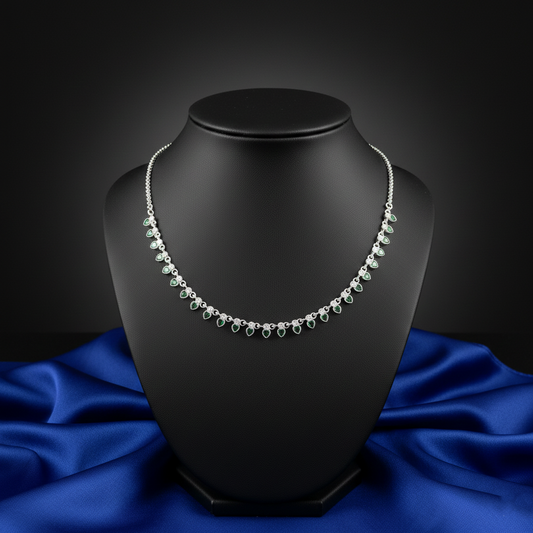 Green Heart Stone Silver Necklace for Girls & Women