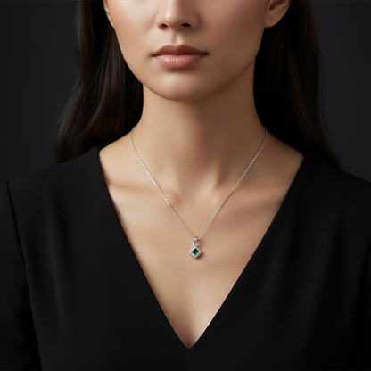 Green Square Stone Silver Pendant