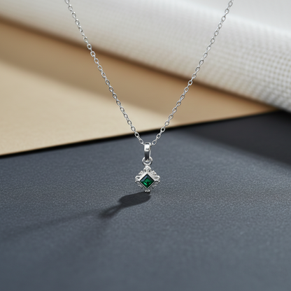 Green Square Stone Silver Pendant