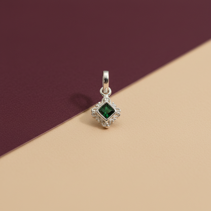 Green Square Stone Silver Pendant
