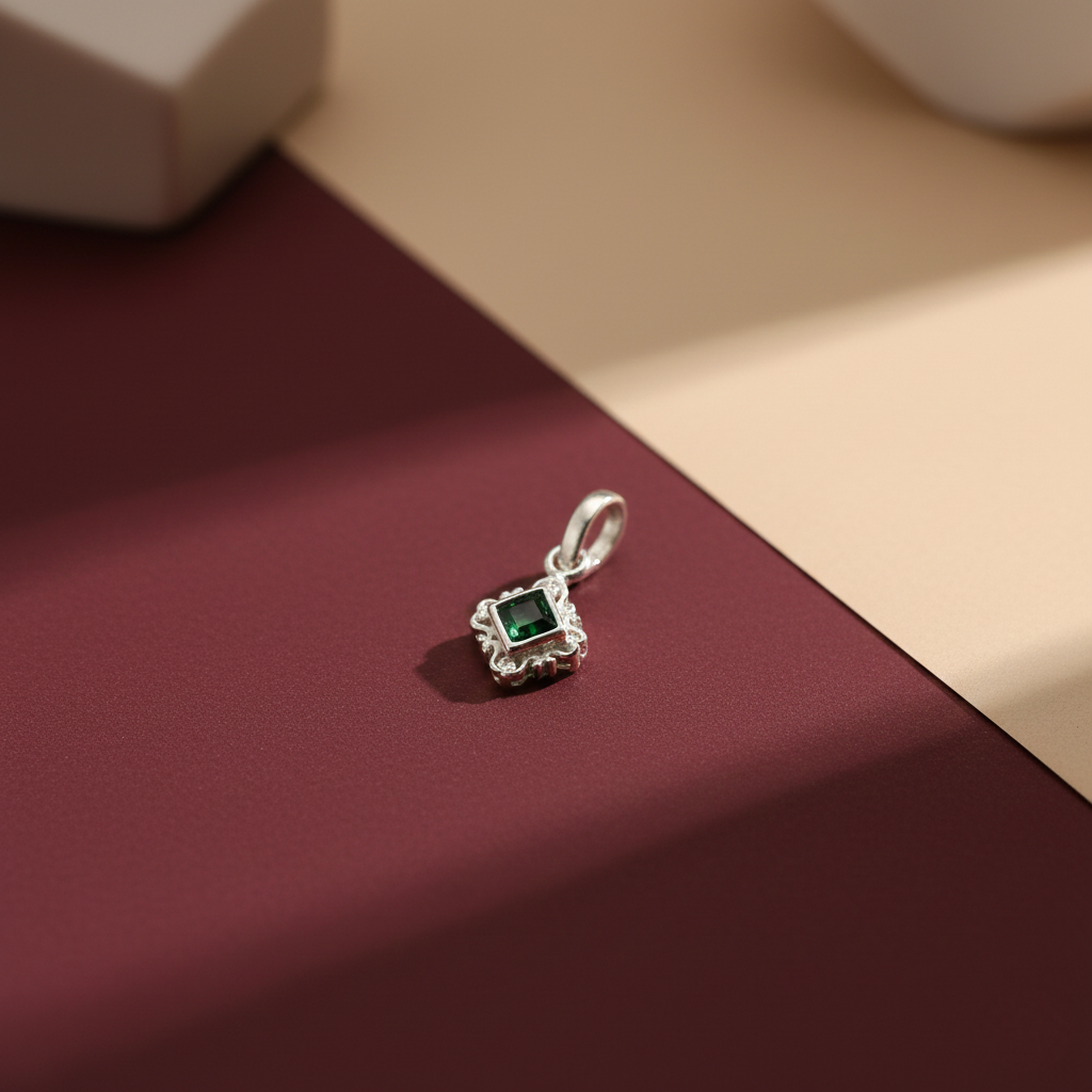 Green Square Stone Silver Pendant
