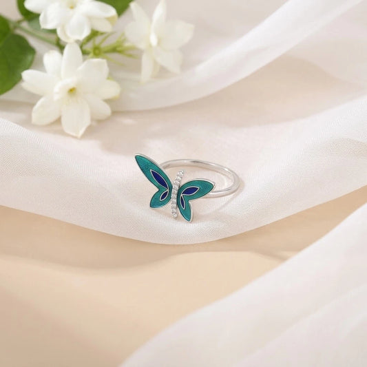Green Butterfly Sterling Silver Ring