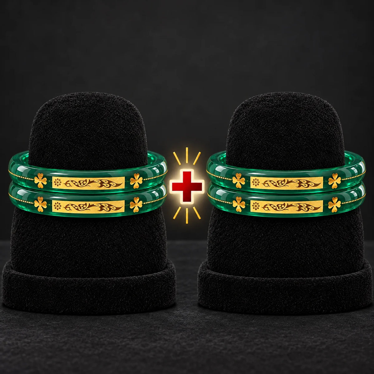 Green Designer Bangles with Elegant Golden Floral & Peacock Motifs
