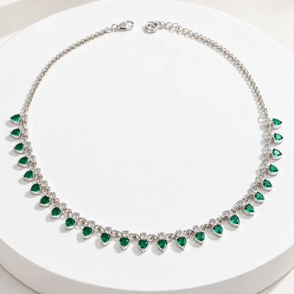 Green Heart Stone Silver Necklace for Girls & Women

