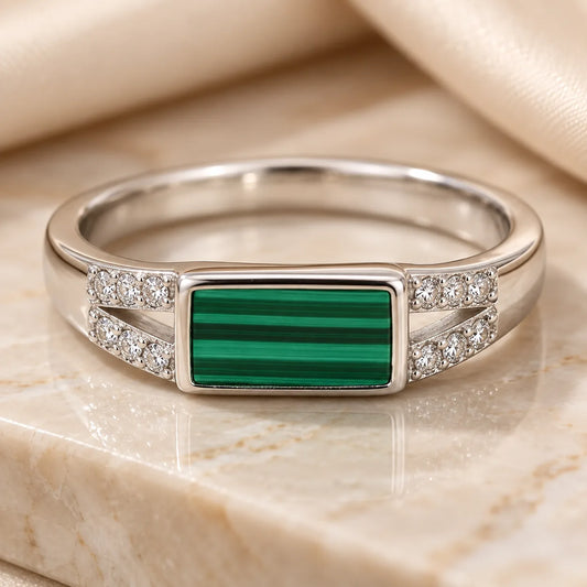 Green Malachite Sterling Silver Ring For Girls
