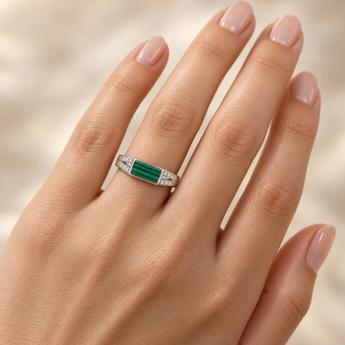 Green Malachite Sterling Silver Ring For Girls