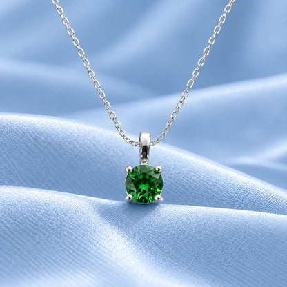 Green Solitaire Silver Pendant
