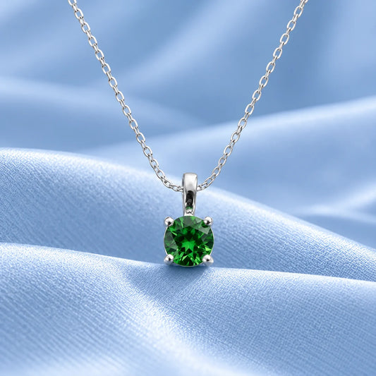 Green Solitaire Silver Pendant
