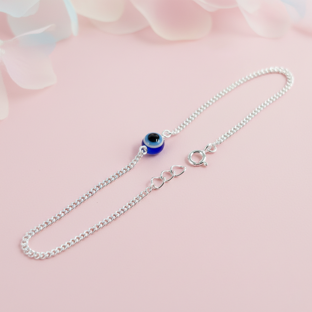 Handcrafted Evil Eye Silver Bracelet with Nazar Bead
