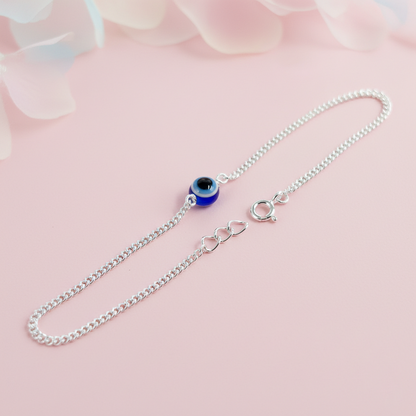 Handcrafted Evil Eye Silver Bracelet with Nazar Bead