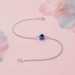 Handcrafted Evil Eye Silver Bracelet with Nazar Bead for Women