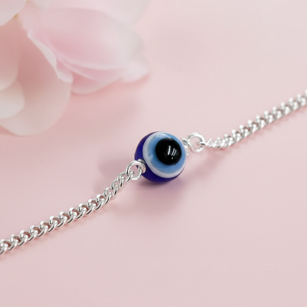 Handcrafted Evil Eye Silver Bracelet with Nazar Bead