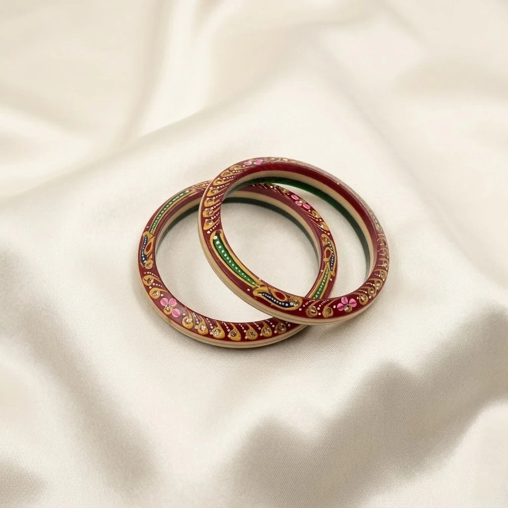 Handcrafted Rajasthani Bangles Set – Red & Green Traditional Ethnic Jewelry for Women