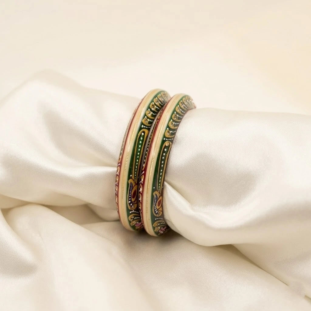 Handcrafted Rajasthani Bangles Set – Red & Green Traditional Ethnic Jewelry for Women
