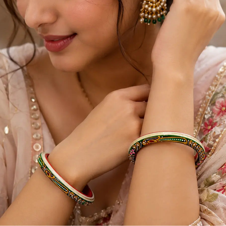 Handcrafted Rajasthani Bangles Set – Red & Green Traditional Ethnic Jewelry for Women