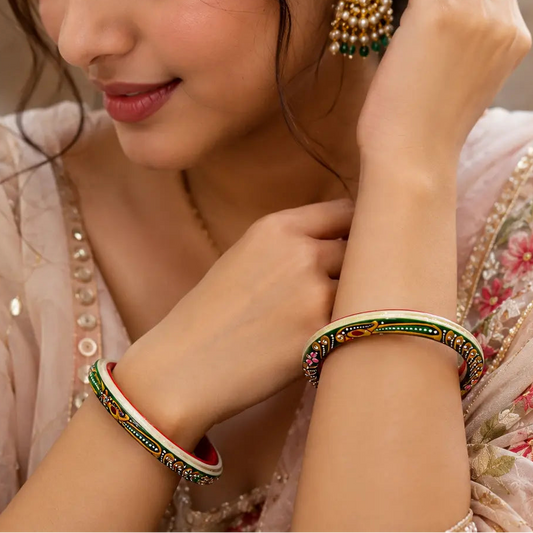 Handcrafted Rajasthani Bangles Set – Red & Green Traditional Ethnic Jewelry for Women