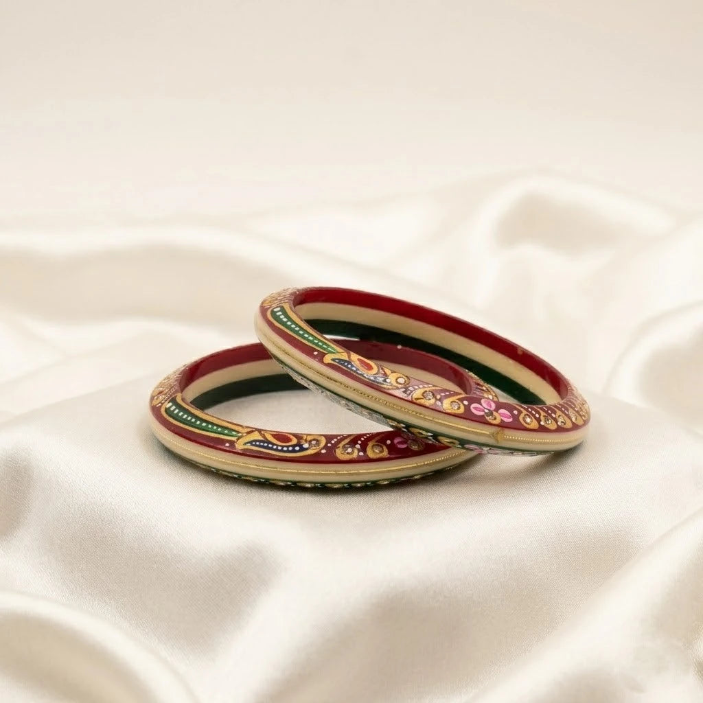 Handcrafted Rajasthani Bangles Set – Red & Green Traditional Ethnic Jewelry for Women