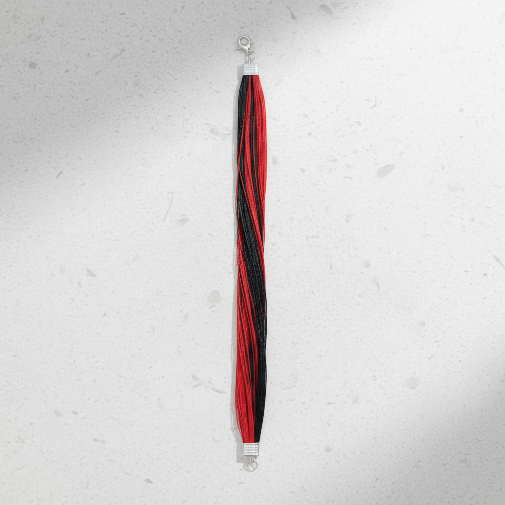 Handcrafted Red & Black Sacred Thread Silver Bracelet