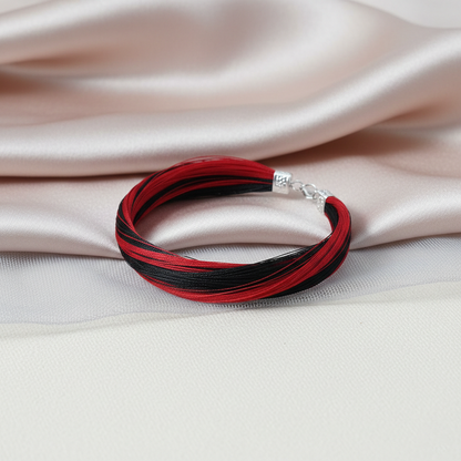 Handcrafted Red & Black Sacred Thread Silver Bracelet